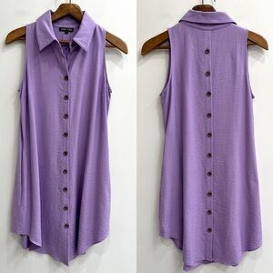 Boho Chic Lavender Purple Button Down Dress Sleeveless Size Small
